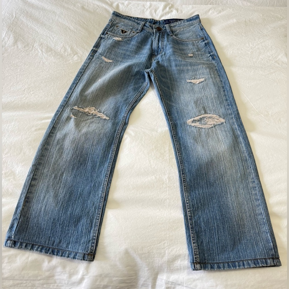Guess Jeans | Women’s 30 (26.5” Inseam) | Straight Leg Jeans Distressed Med Wash
